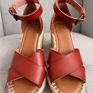 New Cognac Leather Wedge Sandals
